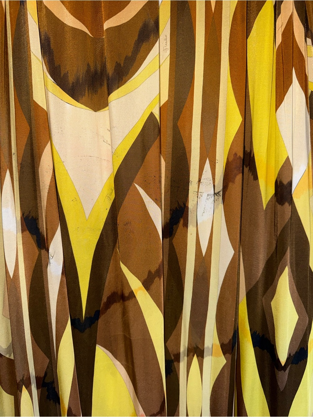 EMILIO PUCCI Brown Yellow Geometric Crossover Strapless Flowy Maxi 44 US 10 Y2K - Picture 10 of 16